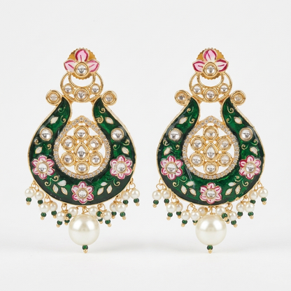 Earring: Pearl, Semi-Moissanite Kundan & Meenakari