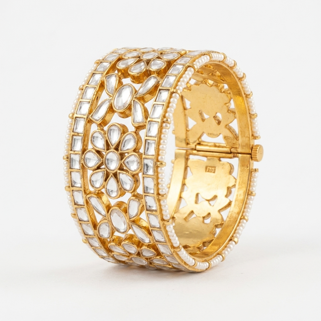 Bangle: Pearl & Semi-Moissanite Polki Kundan