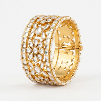 Bangle: Pearl & Semi-Moissanite Polki Kundan