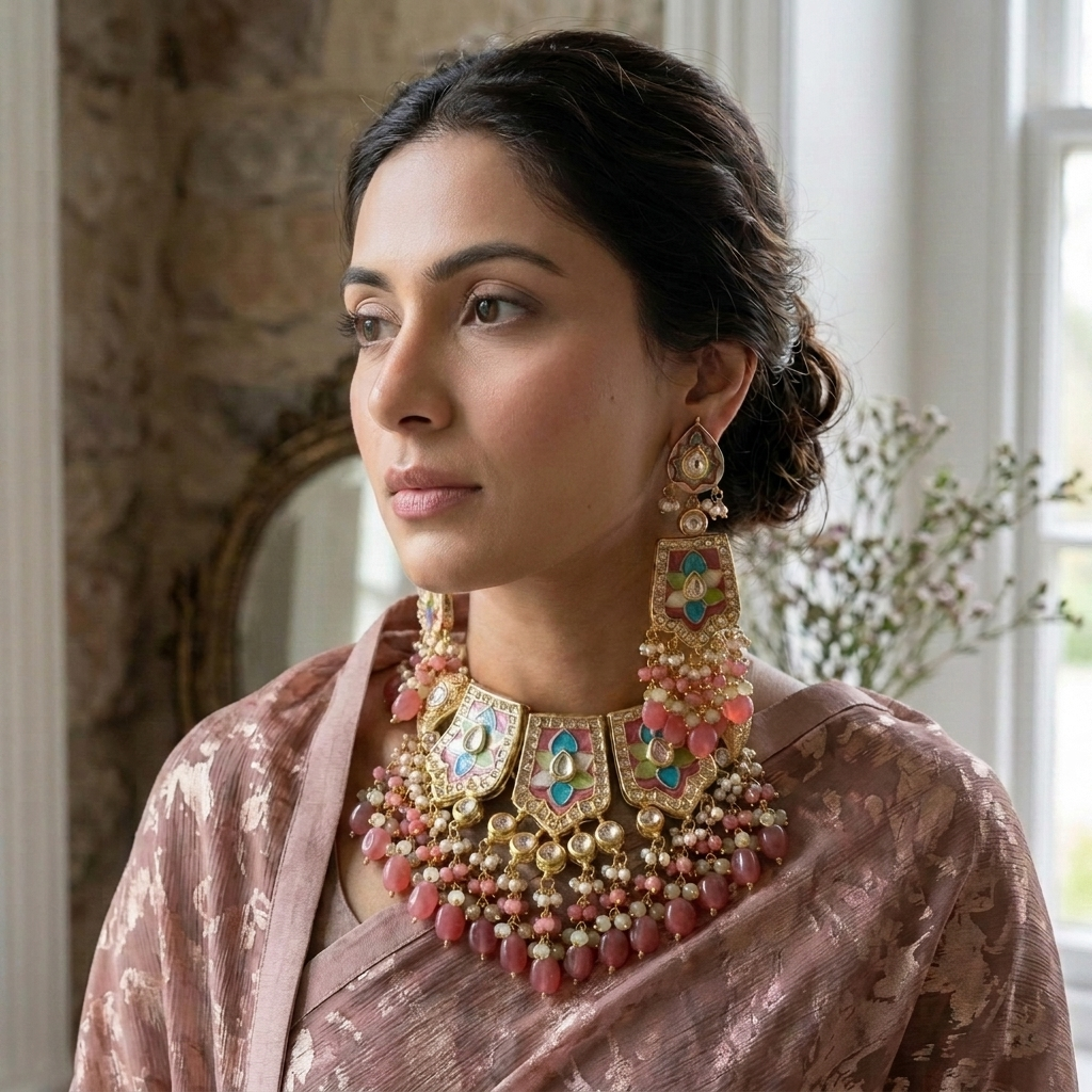 Necklace Set: Glass Kundan, Enamel & Beads