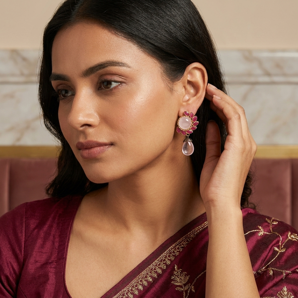 Earring:  Rose Quartz & Rubellite Pink Tourmaline