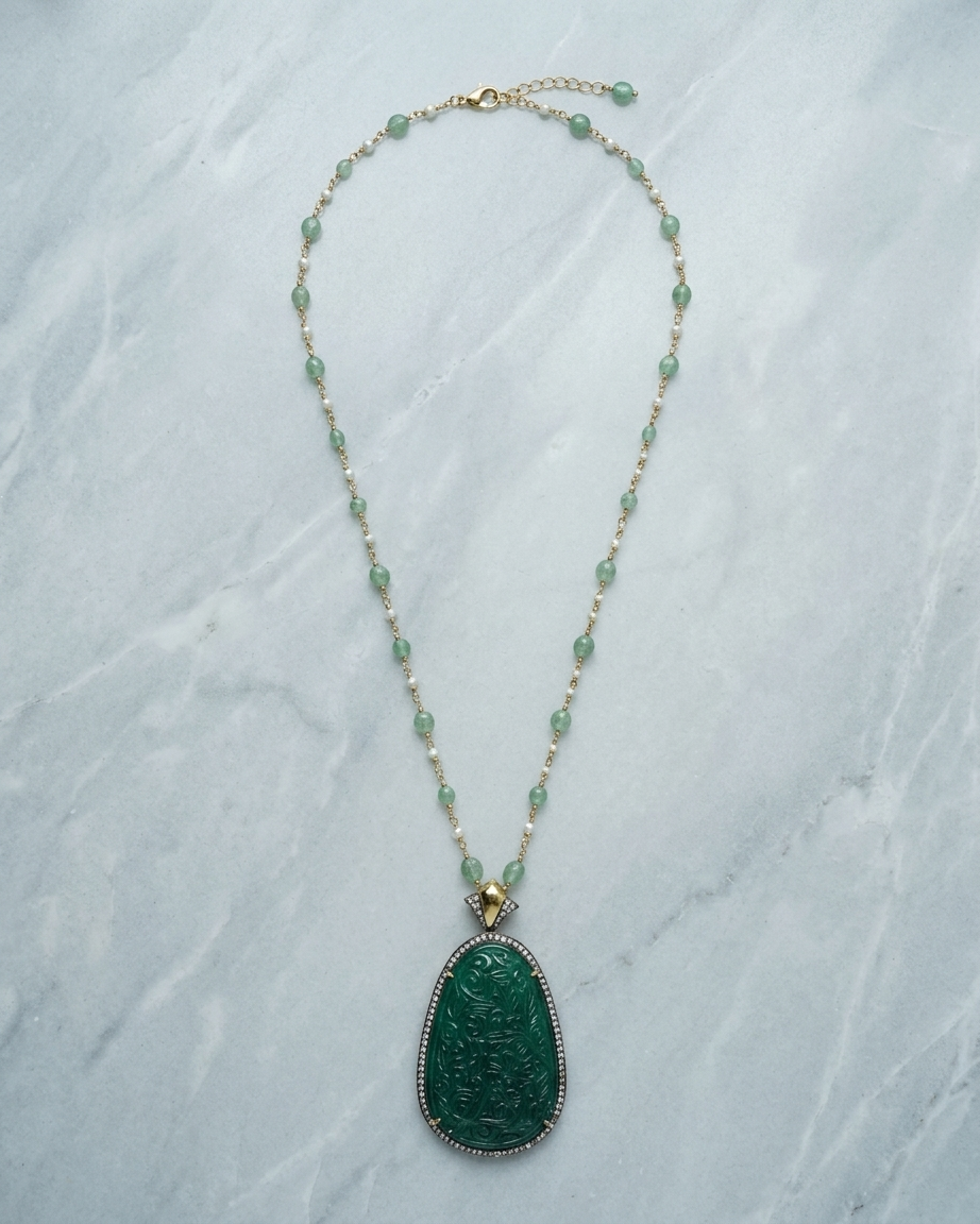 Pendant Set: Jade & Cubic Zirconia