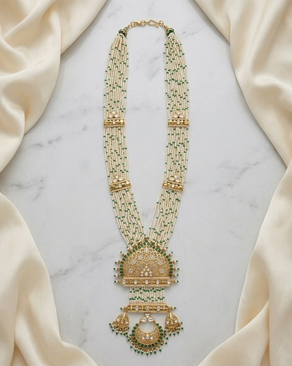 Neck Chain: Uncut Semi-Moissanite Polki Kundan, Emerald & Pearl