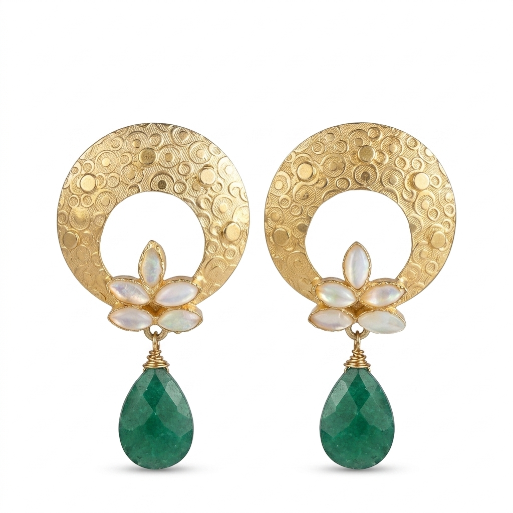Earring: Pearl & Semi Blood Stone