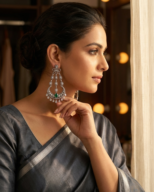 Earring: Cubic Zircon & Emerald