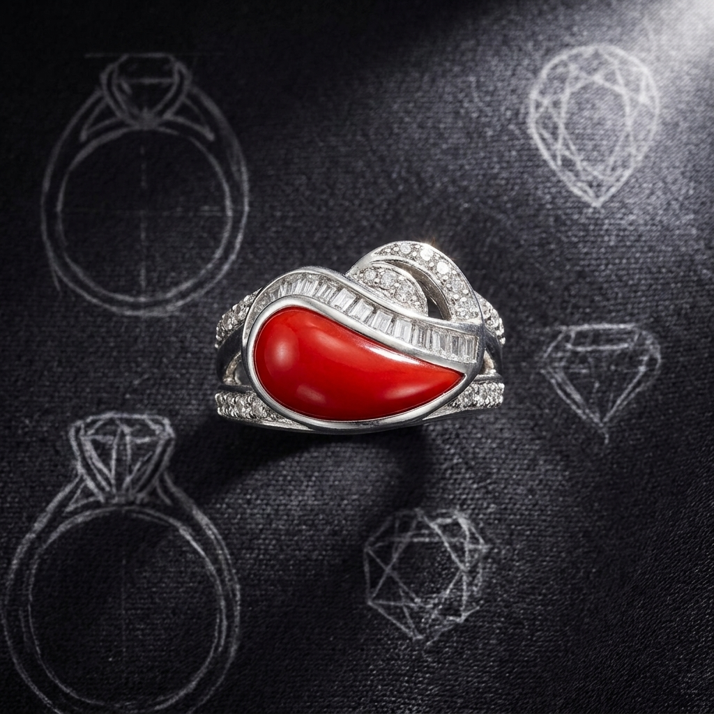 Ring: Coral & Cubic Zirconia