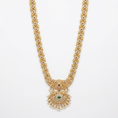 Neck Chain: Pearl, Semi-Moissanite Polki Kundan, Ruby & Emerald