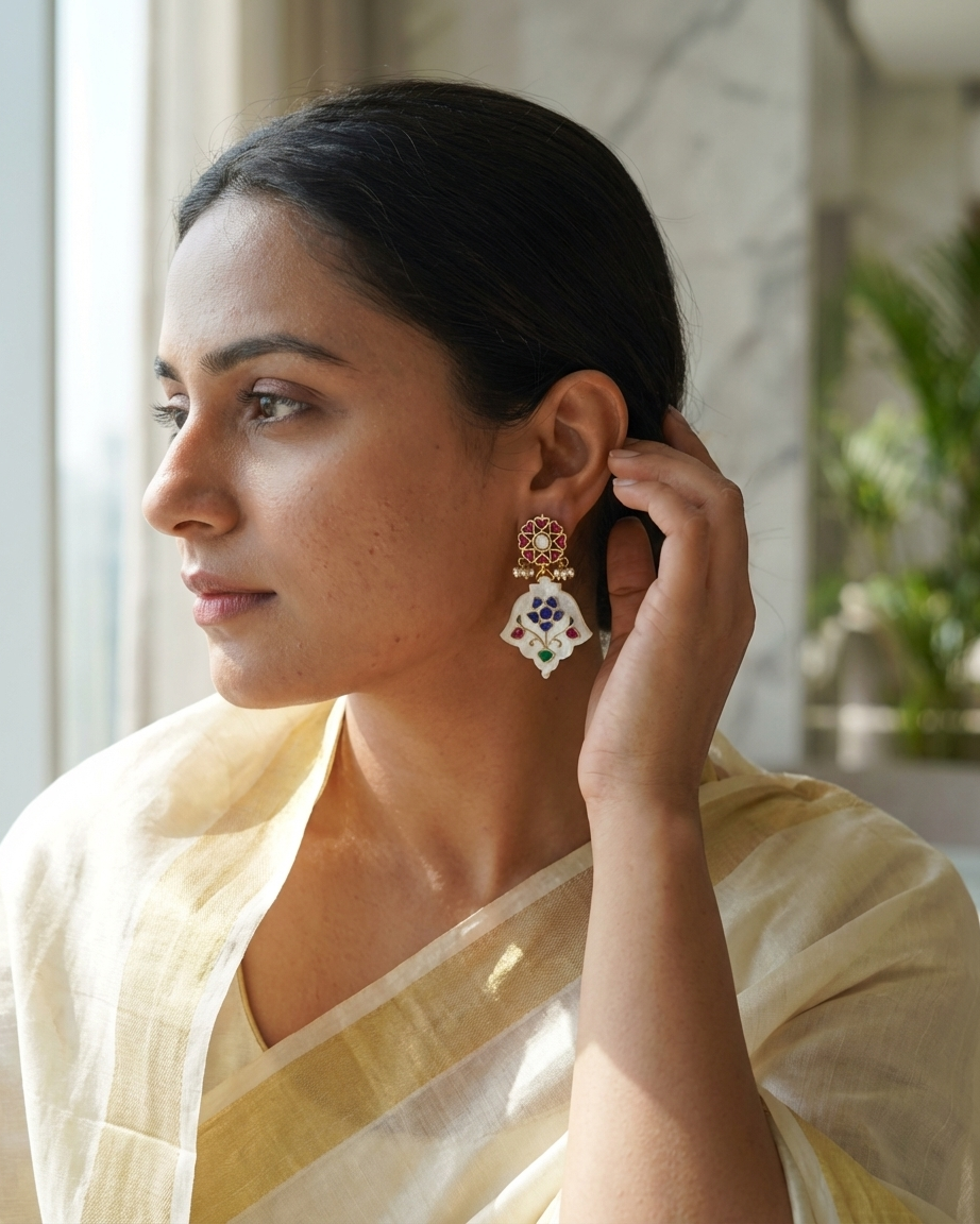 Earring: Uncut Polki Kundan, Tourmaline & White Quartz