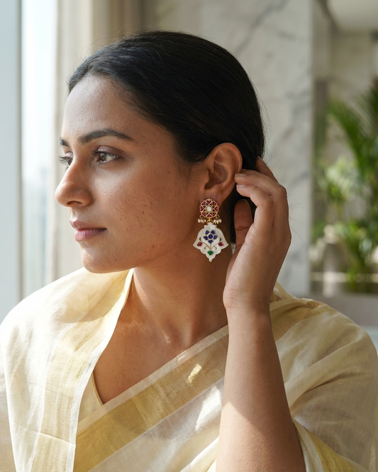 Earring: Uncut Polki Kundan, Tourmaline & White Quartz