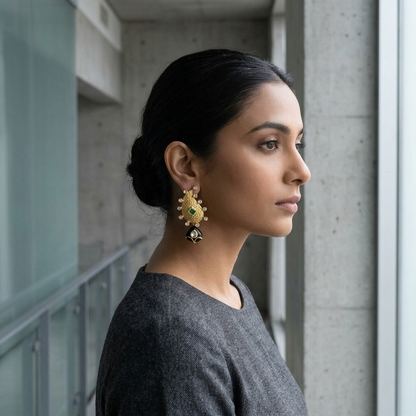 Earring: Semi-Moissanite Polki Kundan, Adamant & Cubic Zirconia