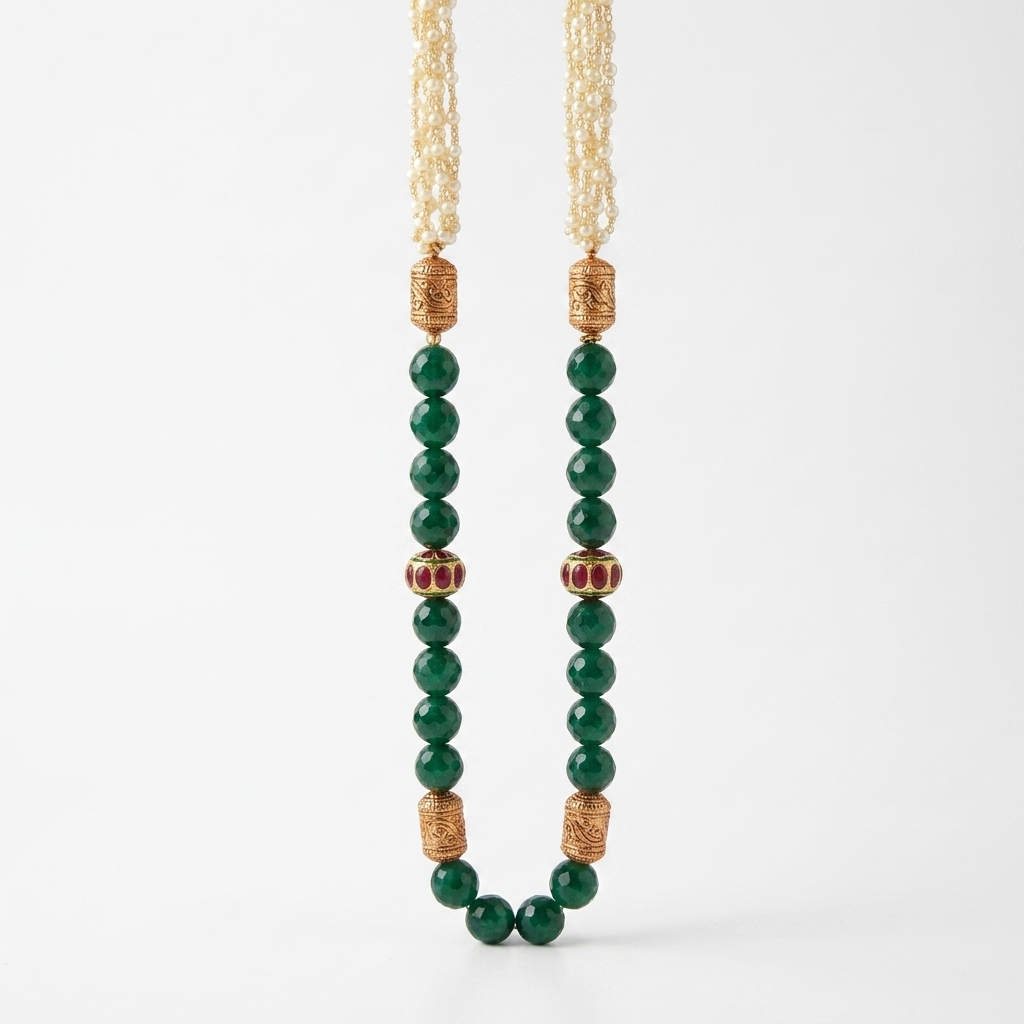 Neck Chain: Pearls, Ruby & Emerald