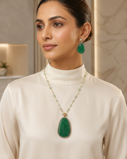 Pendant Set: Jade & Cubic Zirconia