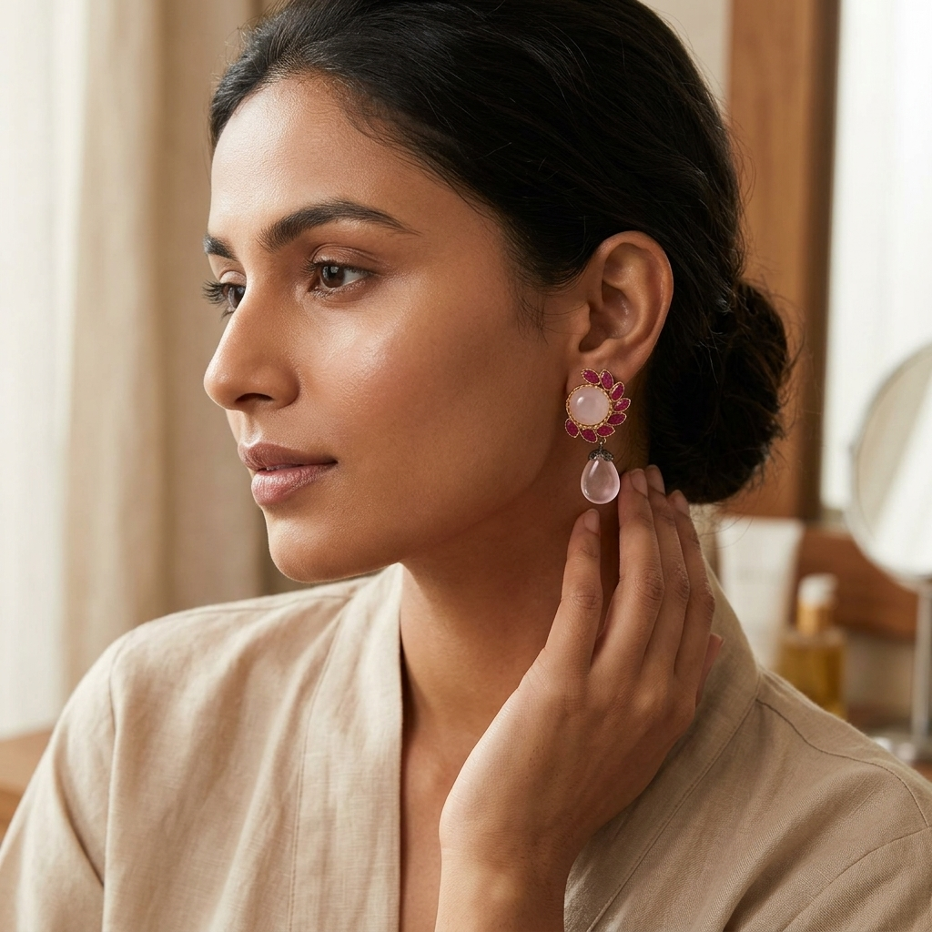 Earring:  Rose Quartz & Rubellite Pink Tourmaline
