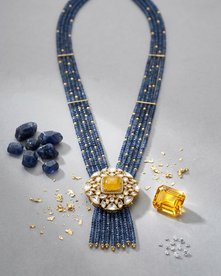 Neck Chain: Uncut Polki Kundan, Topaz & Lapis