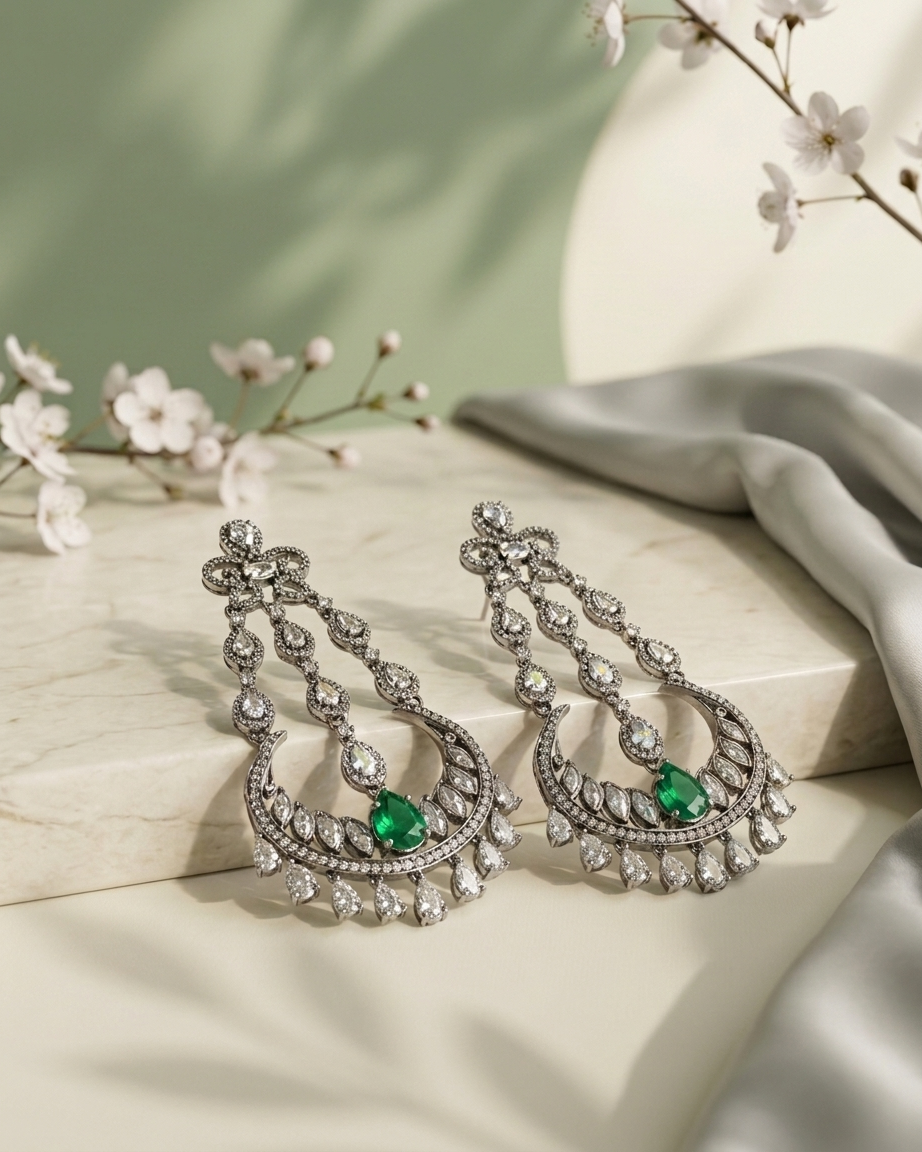 Earring: Cubic Zircon & Emerald