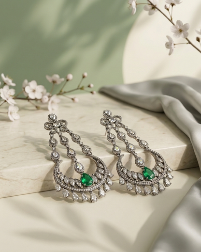 Earring: Cubic Zircon & Emerald