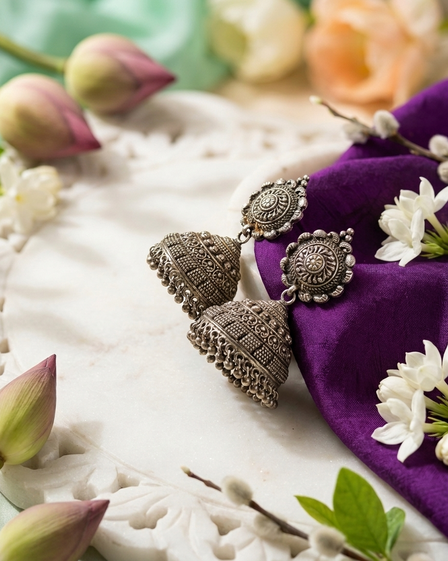 Earring: Carved & filigree