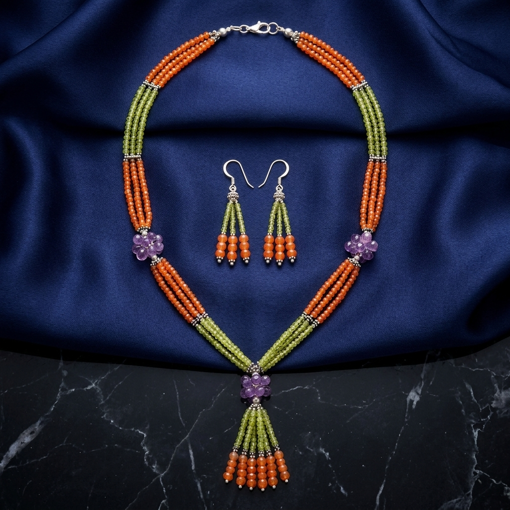 Necklace Set: Amythyst, Peridot & Red Jasper