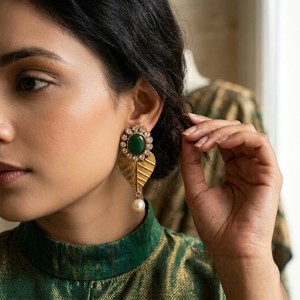Earring: Pearl, Chrysoprase & Glass