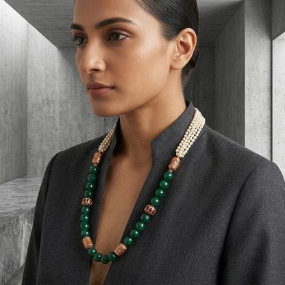 Neck Chain: Pearls, Ruby & Emerald