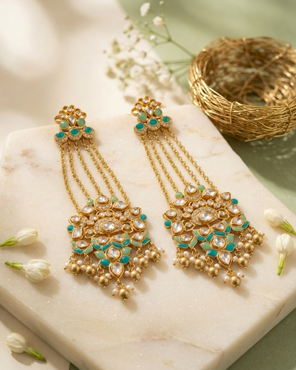 Earring: Inlay, Uncut Polki Kundan & Pearl