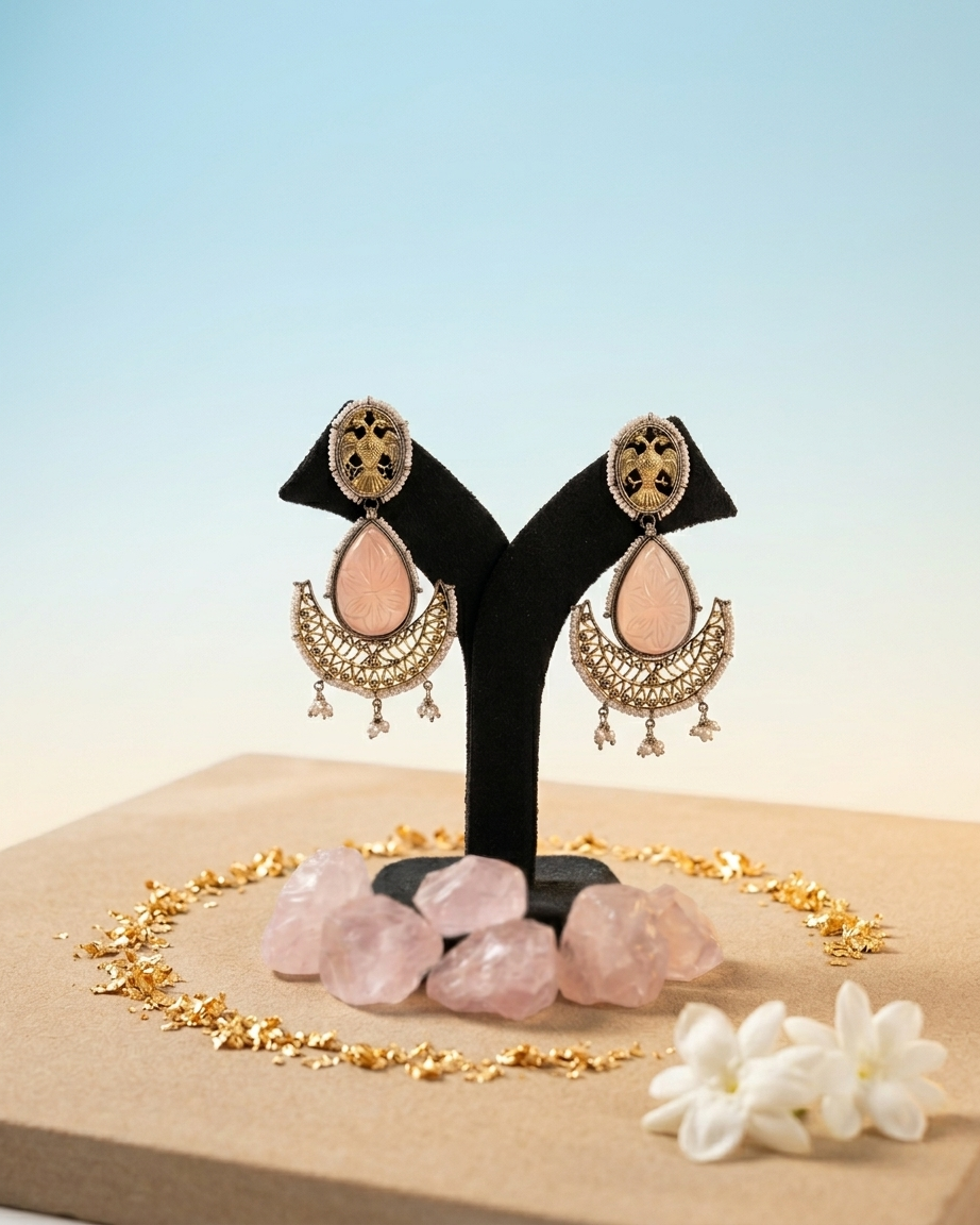 Earring: Rose Quartz & Pearl