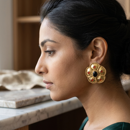 Earring: Black Onyx & Crocoite