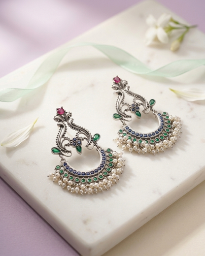 Earring: Pearl, Emerald, Tourmaline & Sapphire