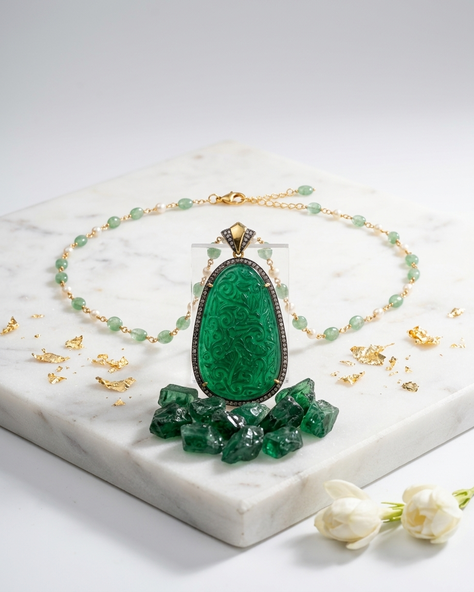 Pendant Set: Jade & Cubic Zirconia