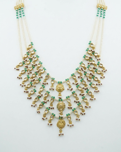 Neck Chain: Uncut Polki Kundan, Ruby, Emerald & Pearl