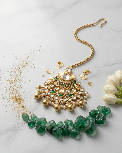 Tikka: Uncut Polki Kundan, Enamel & Pearl