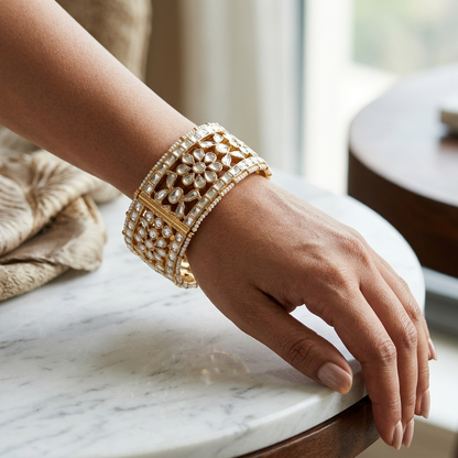 Bangle: Pearl & Semi-Moissanite Polki Kundan