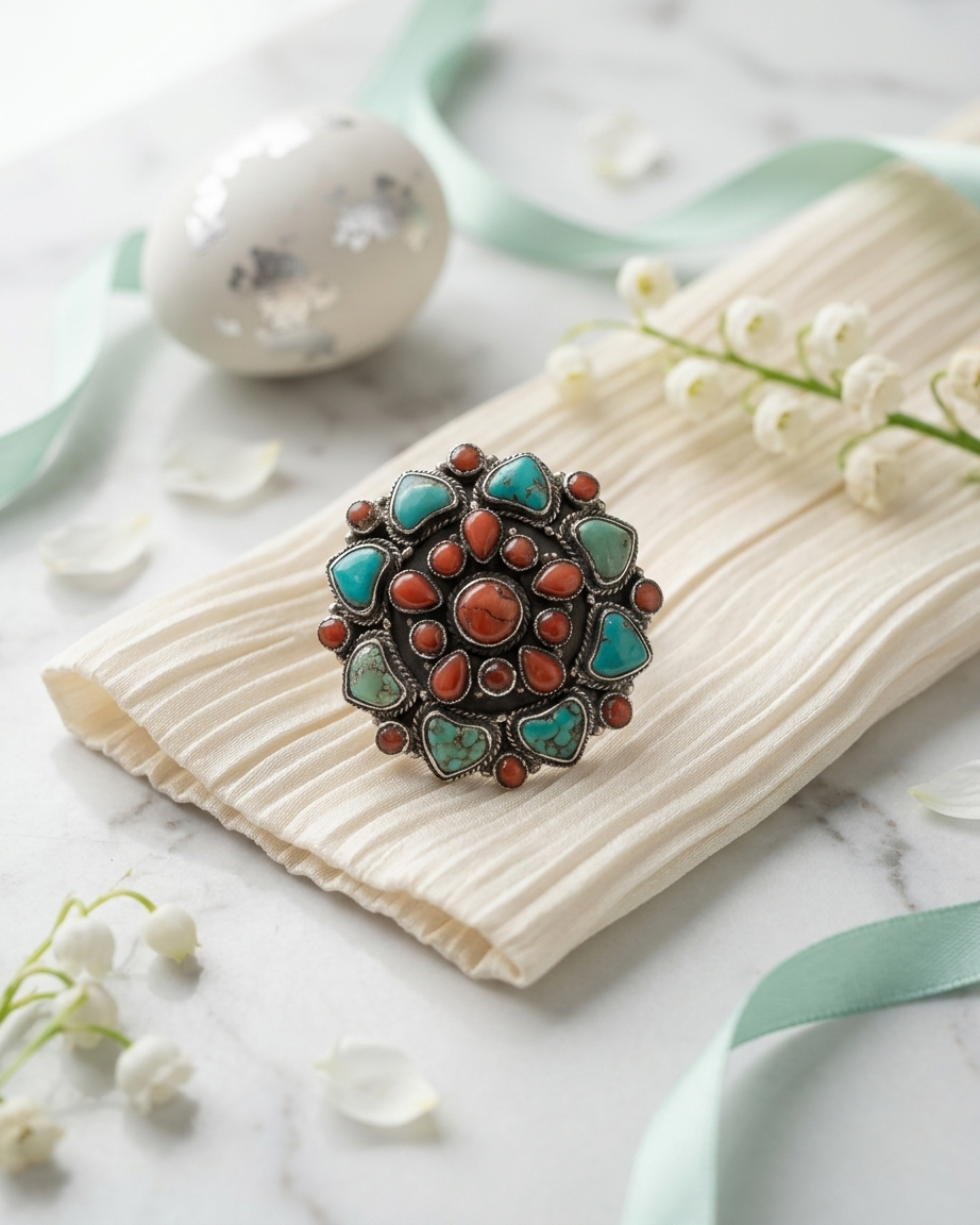 Ring: Coral & Turquoise