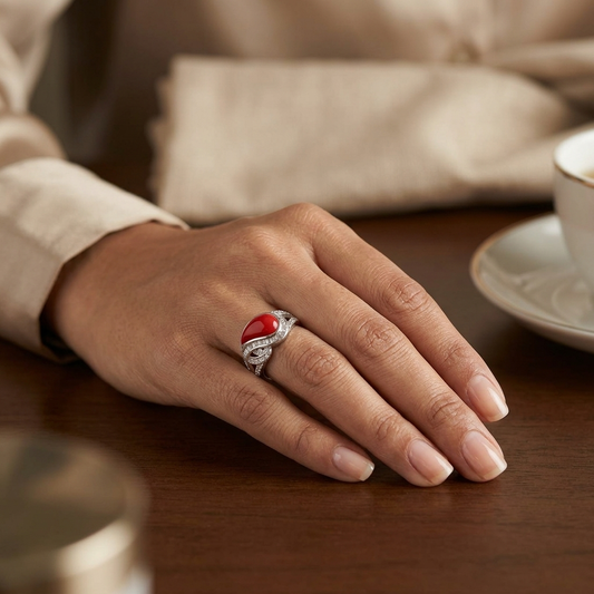 Ring: Coral & Cubic Zirconia