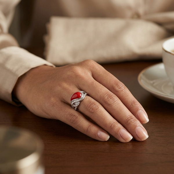 Ring: Coral & Cubic Zirconia