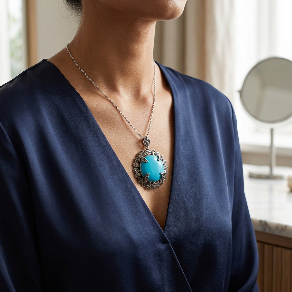 Pendant: Turquoise & Marcasite