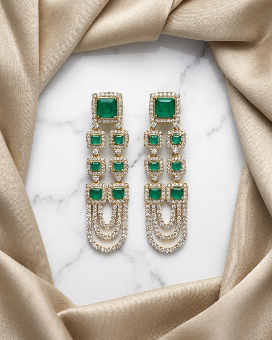 Earring: Emerald & Cubic Zirconia