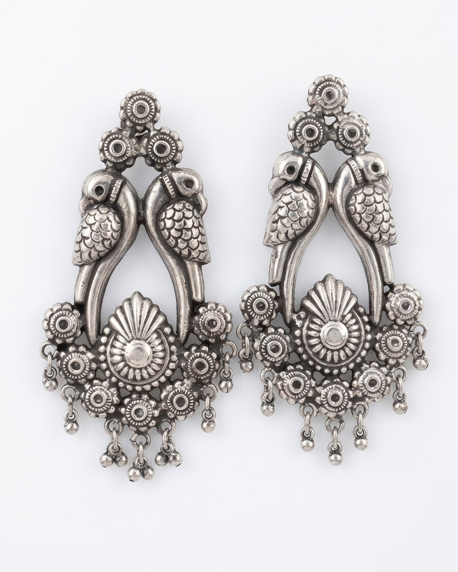 Earring: Bird Silver Beads