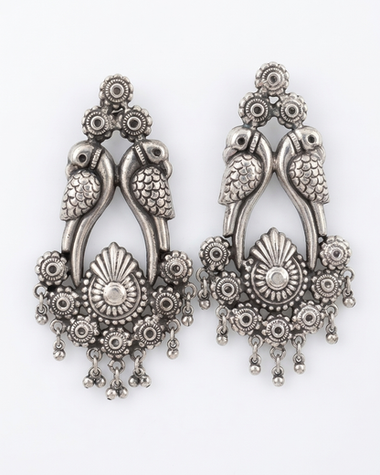 Earring: Bird Silver Beads