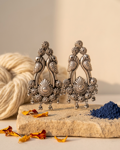 Earring: Bird Silver Beads