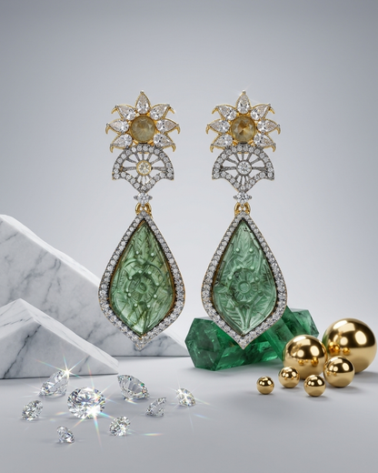 Earring: Cubic Zirconia, White Quartz, Citrine & Agate