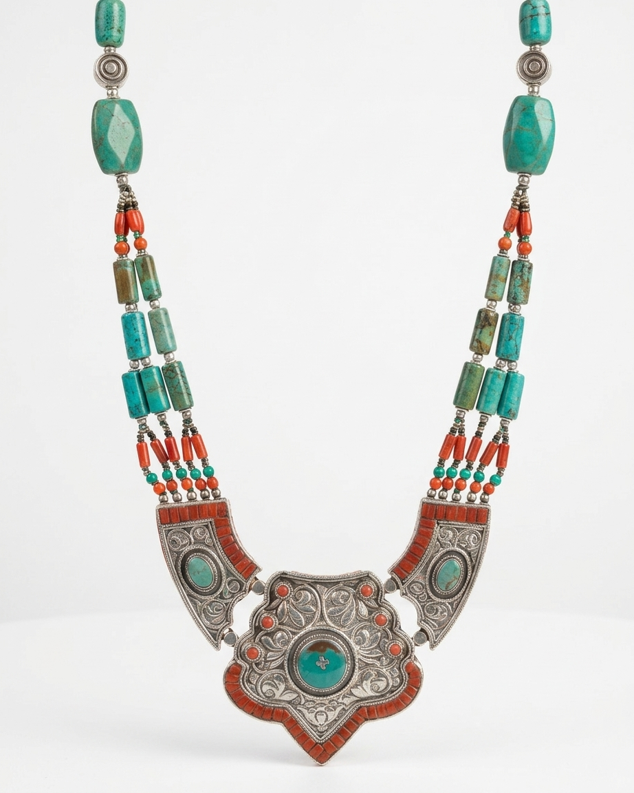 Neck Chain: Turquoise & Coral