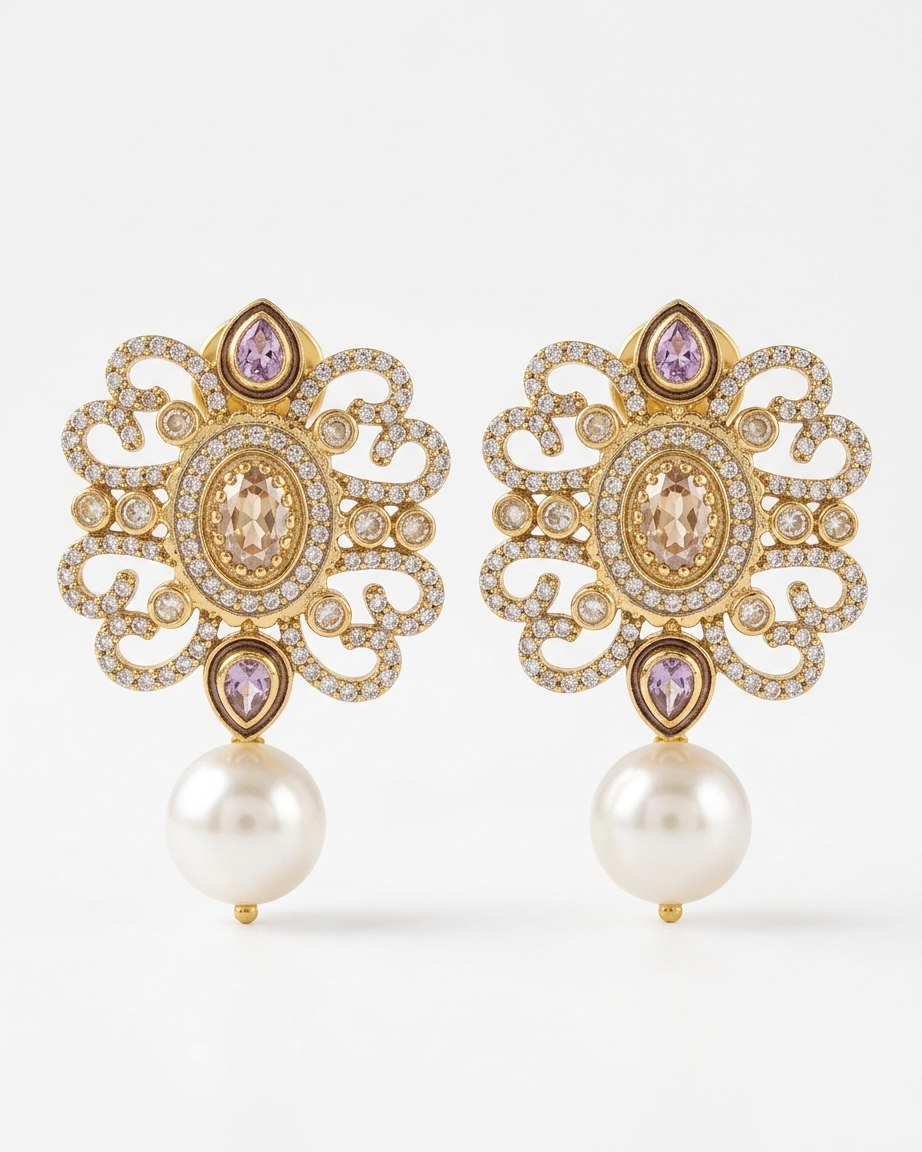 Earring: Florenza, Cubic Zirconia & Crystal Amethyst
