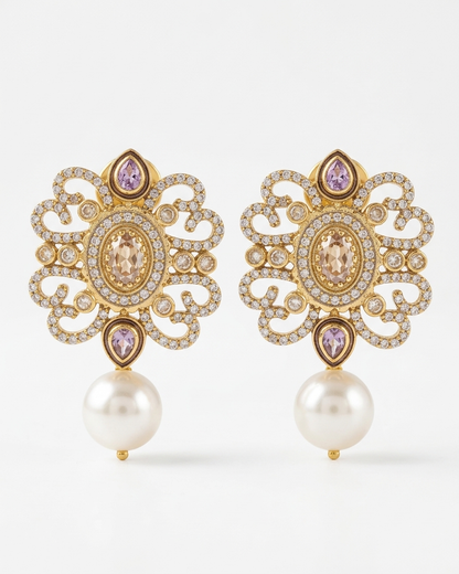 Earring: Florenza, Cubic Zirconia & Crystal Amethyst