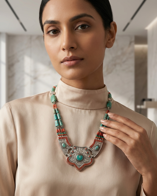 Neck Chain: Turquoise & Coral
