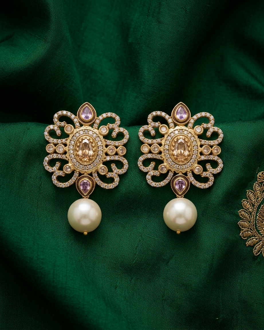 Earring: Florenza, Cubic Zirconia & Crystal Amethyst