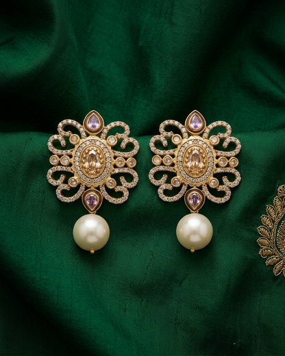 Earring: Florenza, Cubic Zirconia & Crystal Amethyst