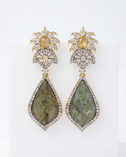 Earring: Cubic Zirconia, White Quartz, Citrine & Agate