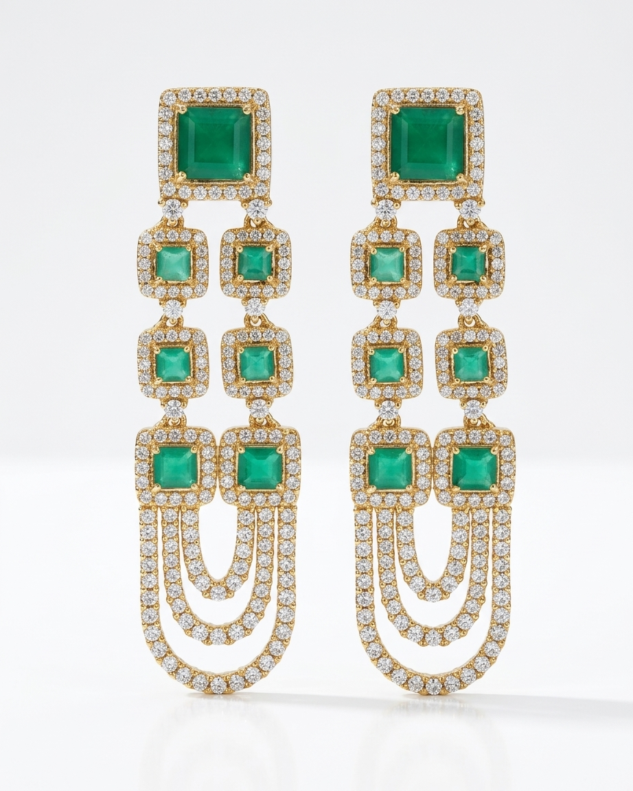 Earring: Emerald & Cubic Zirconia