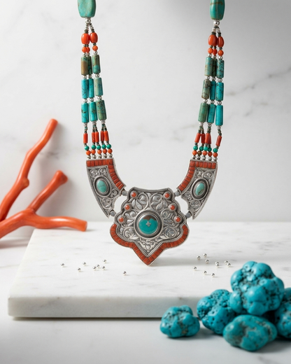 Neck Chain: Turquoise & Coral